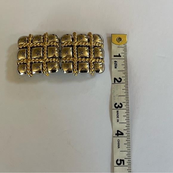 VTG Paquette Gold and Silver Tone Tic Tac Toe Square Interlocking Belt Buckle OS - Picture 8 of 10